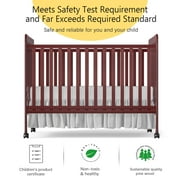 Baby Convertible Crib 3 In 1, Converts from Baby Crib to Toddler Bed, New Zealand Pinewood Baby Bed with Locking Wheels and Teething Rail, Crib with 4 Height Adjustment and Non Toxic Finish, Cherry