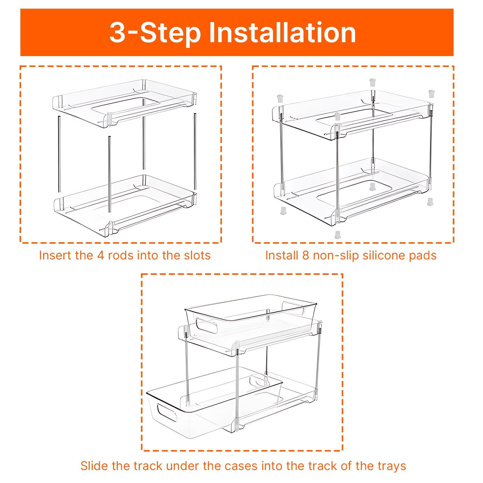Rupoun 2 Pack Double Tier Clear Plastic Sliding Drawer Organizer Under Sink Multifunctional Storage