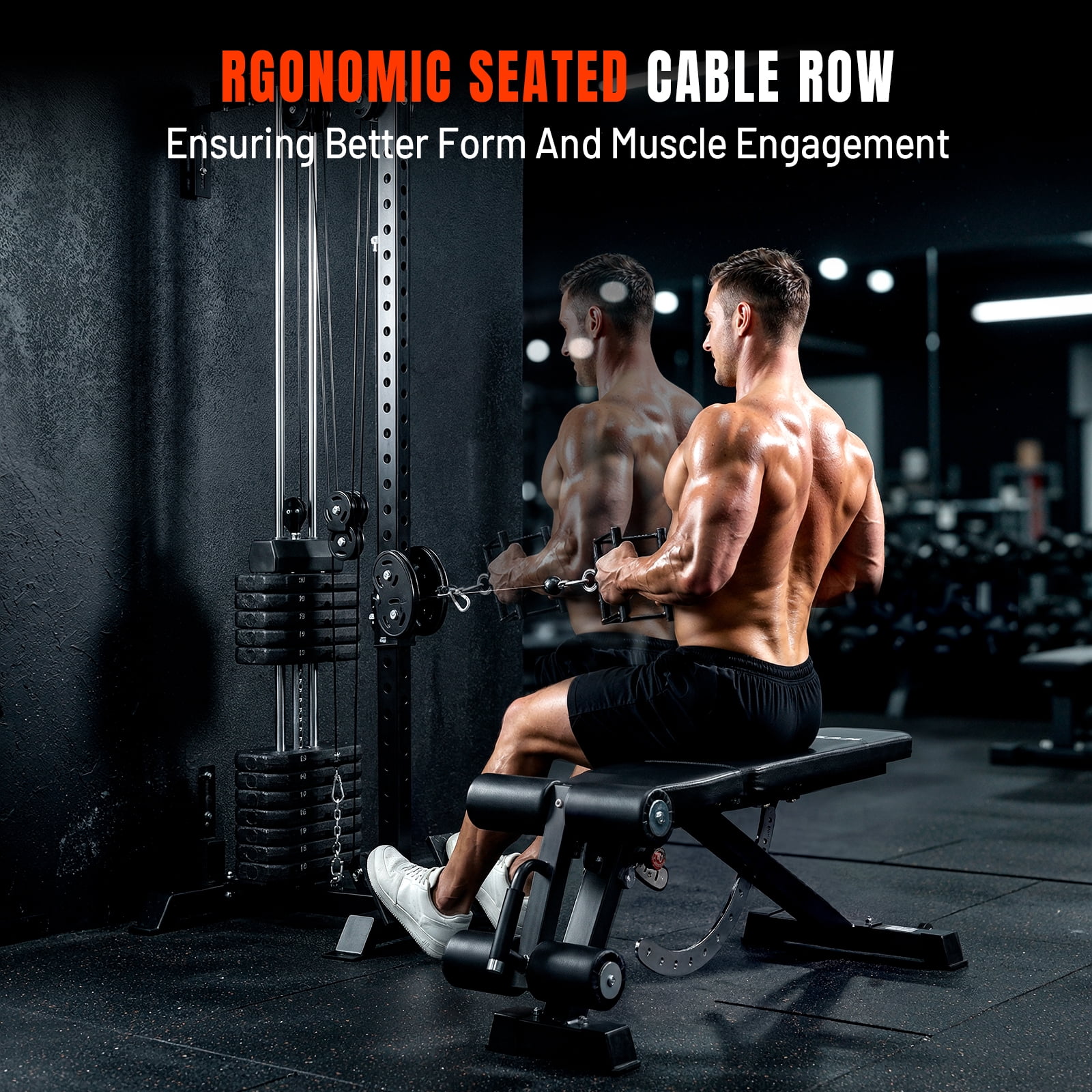 Mikolo Cable Tower Squat Stands with 200LBS Weight Stack, Wall Mounted Pulley Tower  with 1200LB Capacity Adjustable Weight Bench ,Lat Pull Down Machine for Home Gym