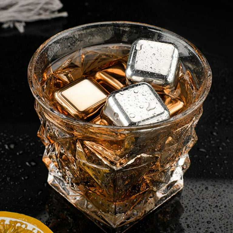 Stainless Steel Whiskey Stones Set, Pack of 4 Reusable Metal Ice