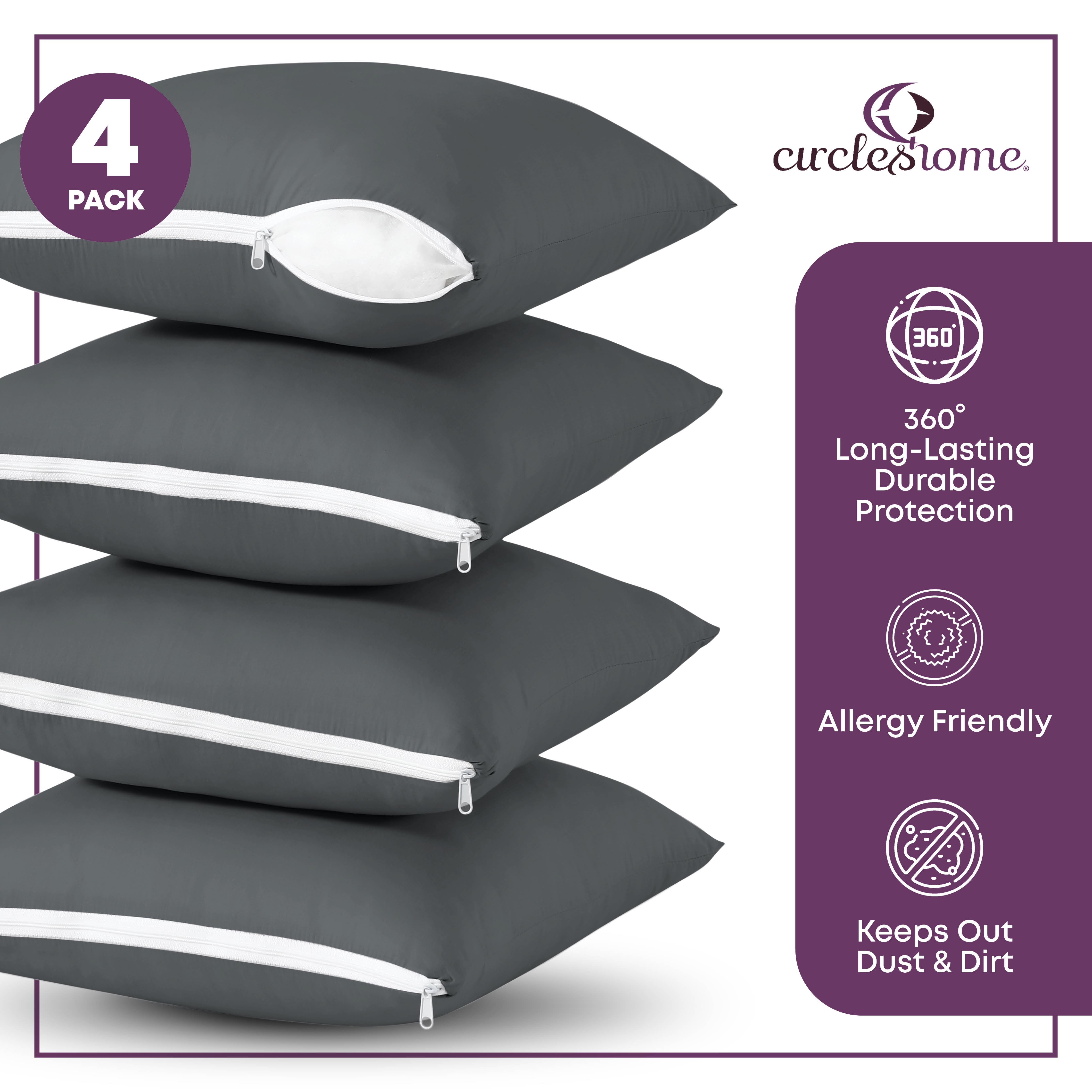 CIRCLESHOME Throw Pillow Protectors - 100% Cotton Breathable Pillowcases - 20 X 20 Square Pillowcases - Protects Pillows from Dirt, Dust and Debris (Square Pillow - 4 Pack- 20x20)