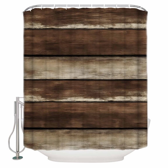 Brown Wooden Bathroom Shower Curtains with 12 Hooks Polyester Waterproof Shower Curtain for Stalls and Bathtubs Vintage Farmhouse Retro Art Decorative Bathroom Privacy Curtain 36x72 Inches