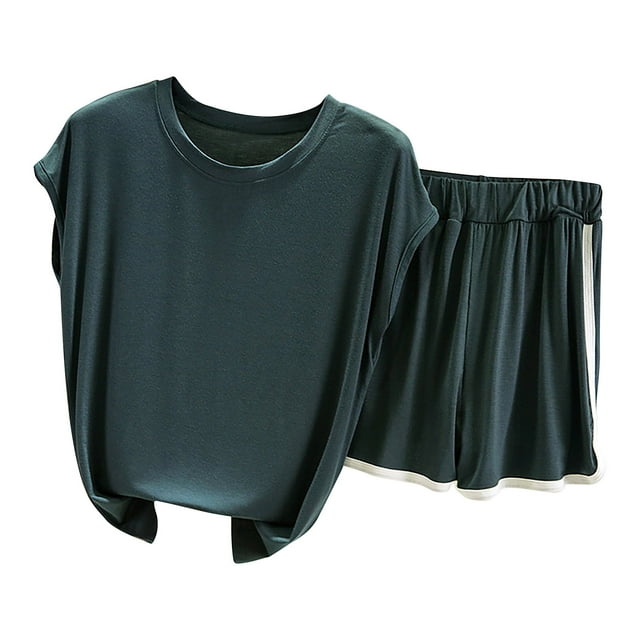Besolor Ensemble Estival 2 Pcs pour Femme, Décontracté, Col Ras du Cou, Débardeur Sans Manches et Short, Ensemble de Détente, Survêtement