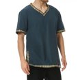 thumbnail image 3 of Camisas de Manga Corta de los Hombres Estilo Étnico Impreso Hendidura Cuello en V, Ligero Top Transpirable para la Primavera Y el Verano, 3 of 5