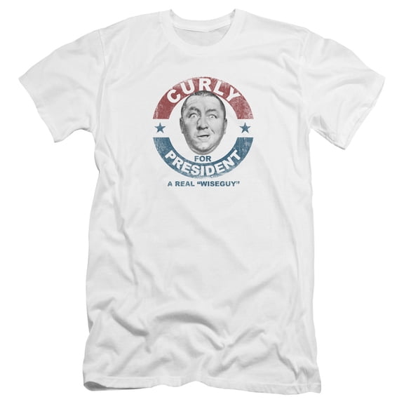 Three Stooges Curly For President Premium Canvas Adult Slim Fit 30/1 T-Shirt White