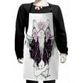 thumbnail image 1 of Skull Kids Apron, Tribal Lady with Horned Goat Head and Peacock Feather Mystic Voodoo Pattern, Boys Girls Apron Bib with Adjustable Ties for Cooking Baking Painting, Multicolor, by Ambesonne, 1 of 2
