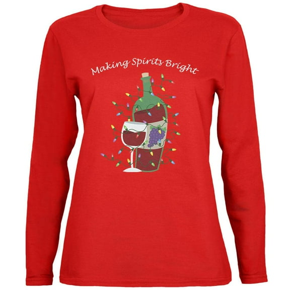 Christmas Making Spirits Bright Red Womens Long Sleeve T-Shirt - Small