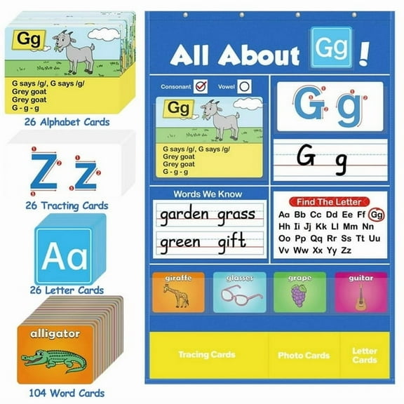 3pcs ABC Letter Game Pocket Chart - Alphabet Learning Center for Circle Time - Preschool & Kindergarten Classroom Supplies - Educational Homeschool Tool