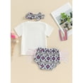 thumbnail image 4 of Suealasg 3Pcs Baby Girl Clothes 6M 12M 18M 24M 3T Newborn Girl Summer Casual Outfits Short Sleeve Letter Print T-Shirt +Geometric Pattern Tassel Shorts +Bow Headband, 4 of 9