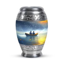 JAGASY Fishing Small Urn for Ashes for Women - Blue Mini Urns for Human Ashes Keepsake - Water Boat Birds Decorative Funeral Urns - Miniature Cremation Urn for Boy & Girl - (3 Inch)