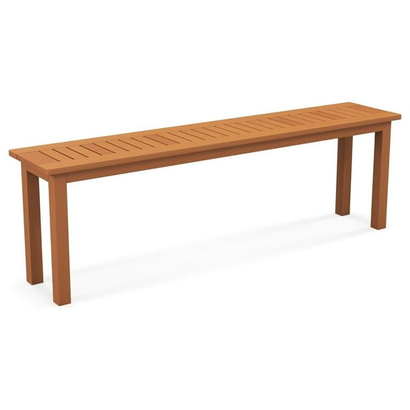 Outdoor Wood , 59” Long Patio Dining , Backless Wooden with Teak Oil Finish & Slat Seat, Accent Entryway , Farmhouse for Yard, Garden, Porch, Indoors 1 59 inches