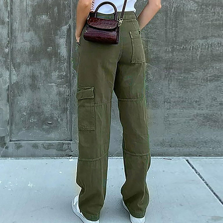solacol Womens Pants Elastic Waist Womens Street Style Fashion Design Sense  Multi Pocket Overalls Drawstring Elastic Low Waist Sports Pants