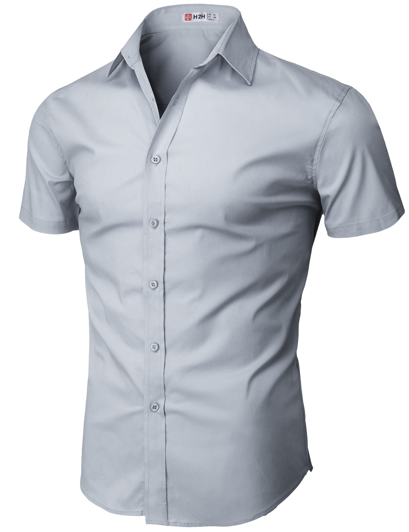 H2H Mens Dress Shirts Slim Fit Short Sleeve Business Shirt Basic Designed Breathable 