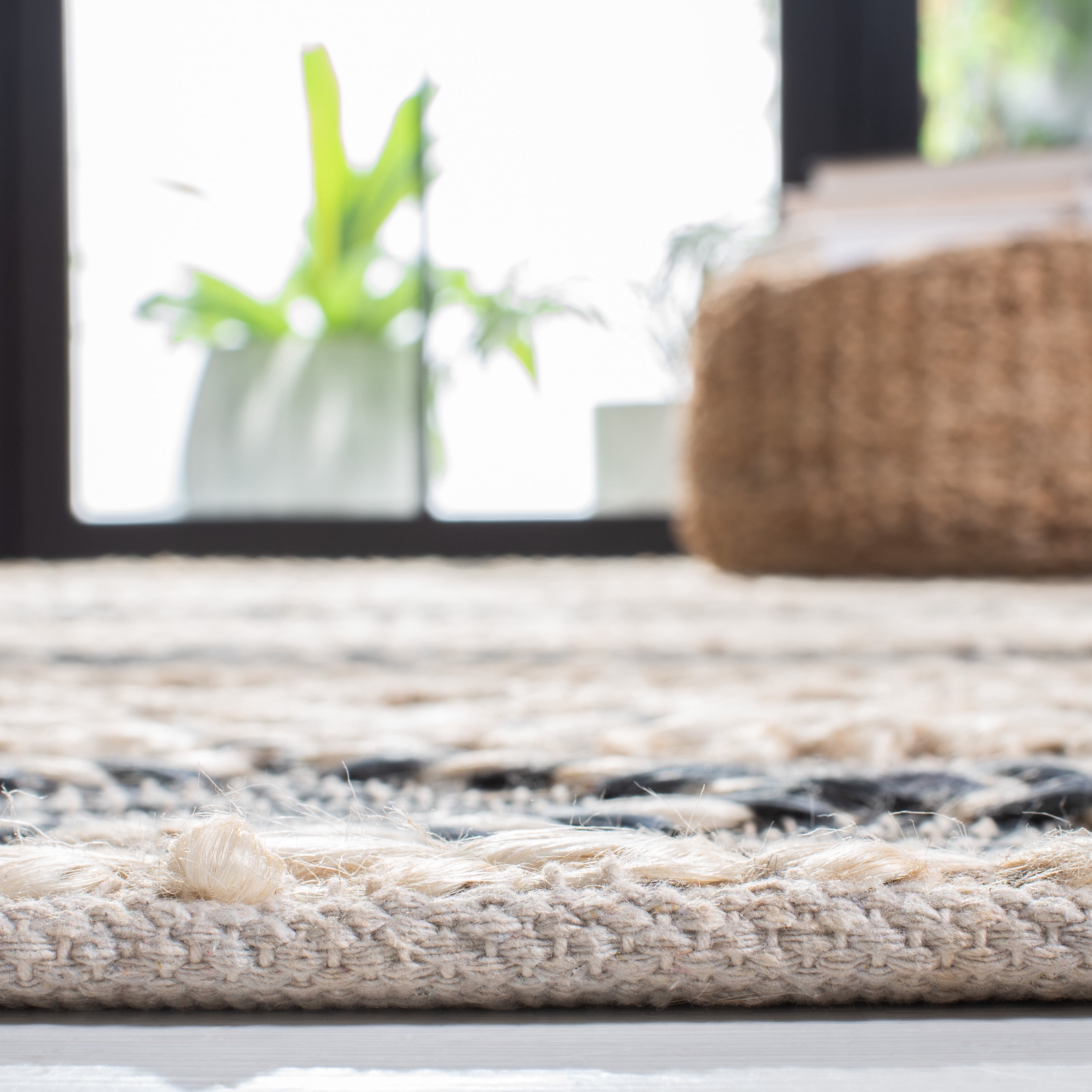 SAFAVIEH Natural Fiber Euphemia Geometric Runner Rug, Natural/Grey, 2'3" x 8'