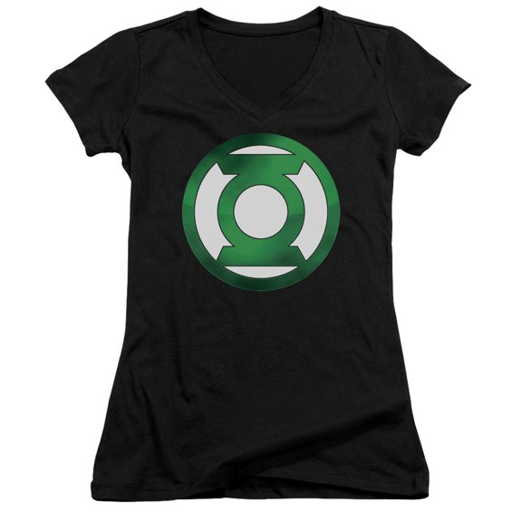 Green Lantern Green Chrome Logo Junior Women's V-Neck T-Shirt Black