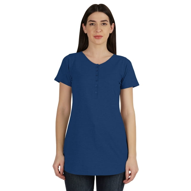 Inkmeso Womens Short Sleeve Button Tunic Top Cotton Tee Long Length Tshirt For Leggings