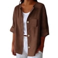 thumbnail image 3 of Summer Tops for Women Gsakboxl Women Cotton Linen Half Sleeve Cardigan Plus Size Loose Fit Casual Shirt With Chest Pocket Soft Breathable Spring Summer Daily Outerwear Blouses for Women Dressy Casual, 3 of 7