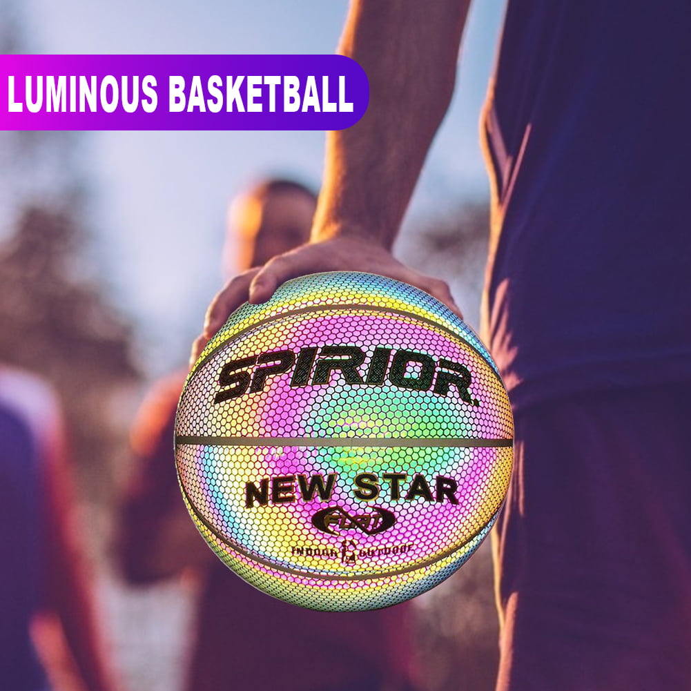Holographic Glowing Reflective Basketball Light Up Basketball Lighted Flash Glow Basketball Perfect Night Game Toy Gift for Kids Boys Indoor and Outdoor Use 