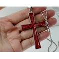 thumbnail image 3 of R.H. Jewelry Stainless Steel Pendant, Large Sparkly Enamel Maroon Cross Necklace, 3 of 3