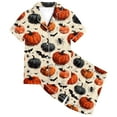 thumbnail image 3 of Halloween Pajamas Toddler Pumpkin Ghost Print Silk Pajama Set Short Sleeve Button-Down Sleepwear with Shorts Set Kids 4-5 Years Boys Clothes, 3 of 3