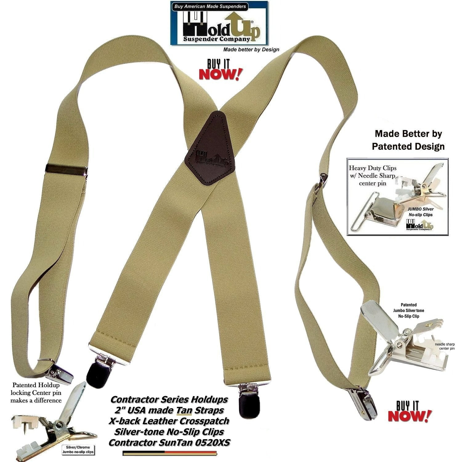 Hold-Ups Heavy Duty Greenwood Green Work Suspenders w/patented Gripper Clasps 0911XP