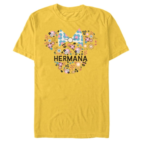 Disney Minnie Mouse Hermana Icon Flowers Spanish Family Trip- Short Sleeve Blended T-Shirt for Adults - Customized-Yellow