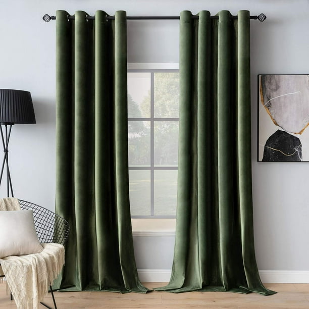 Juego de 2 cortinas MIULEE, terciopelo, verde oliva, 132 x 213 cm