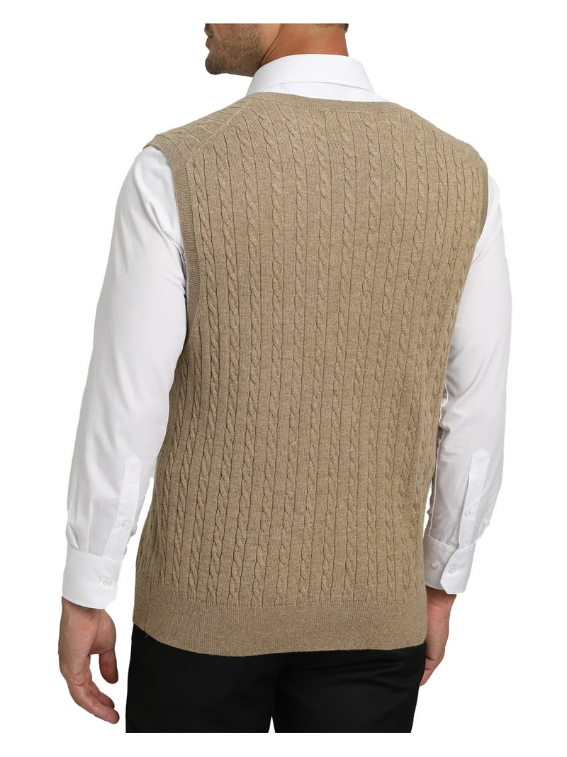 Kallspin Men's Wool Blend Sweater Vest Cable Knit V Neck Knitted