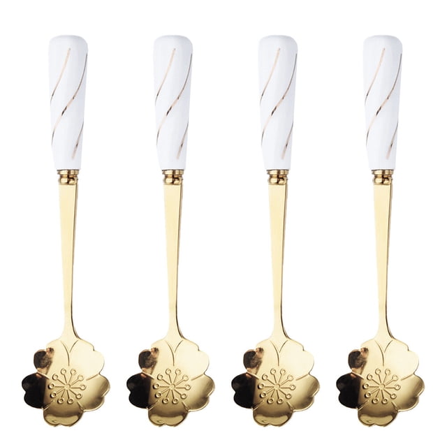 MasteelfCA 4pcs Delicate Flower-shaped Coffee Scoop Ice Cream Spoon Durable Dessert Spoon