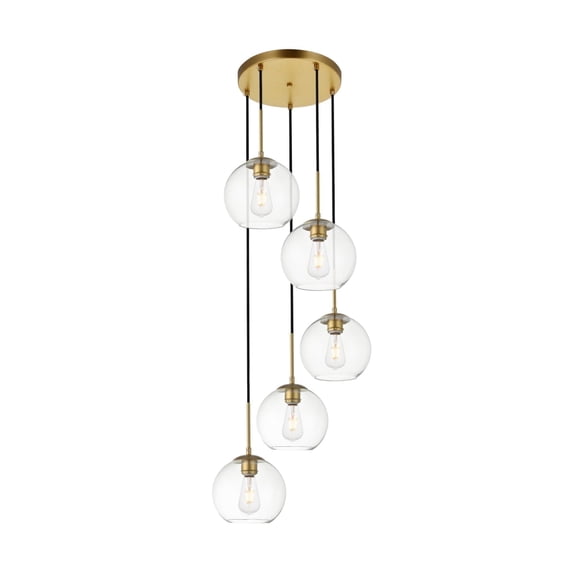 Shimmer 5 Light Pendant in Brass and Clear