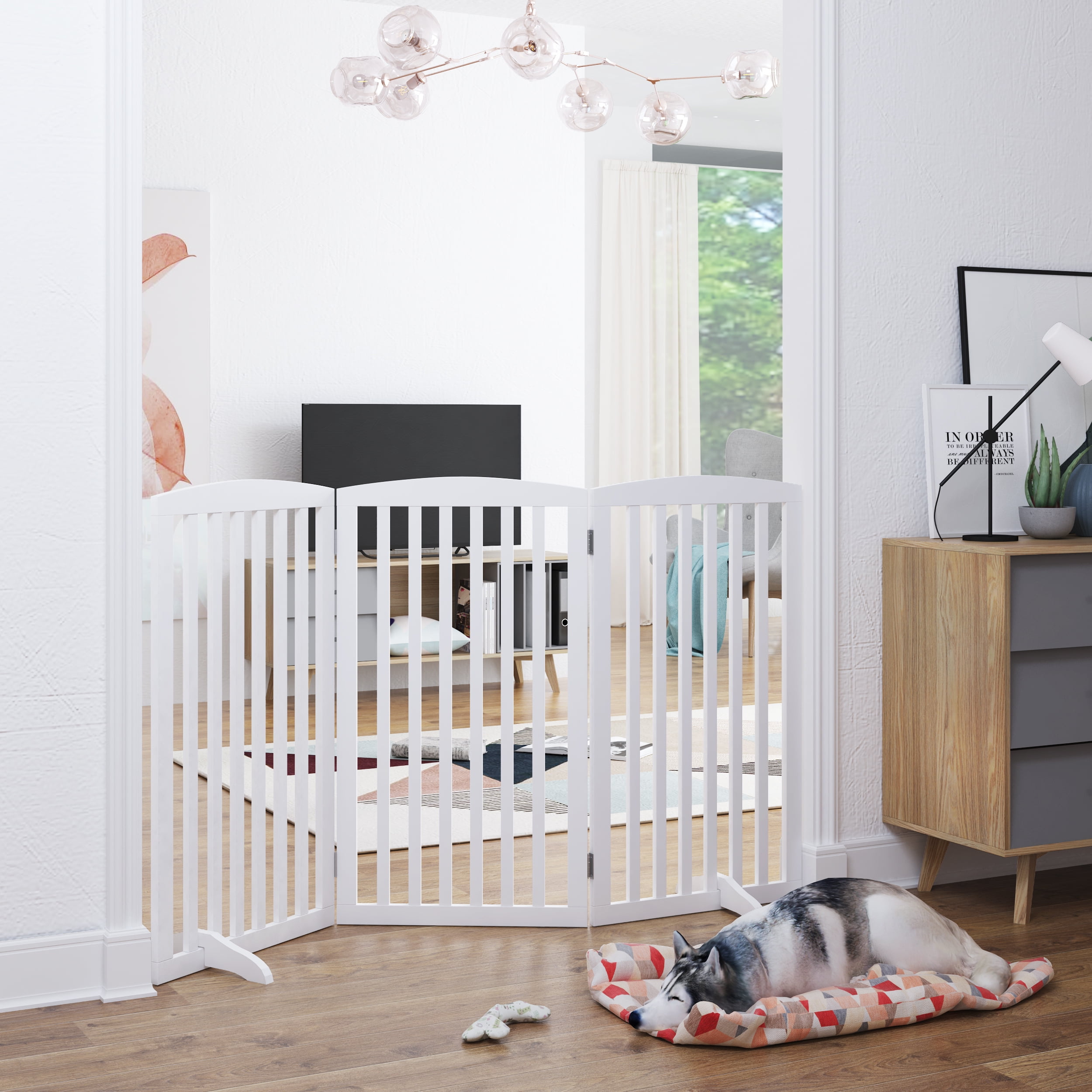PAWLAND Wooden Freestanding Foldable 3 Panels Pet Gate for Dogs with
