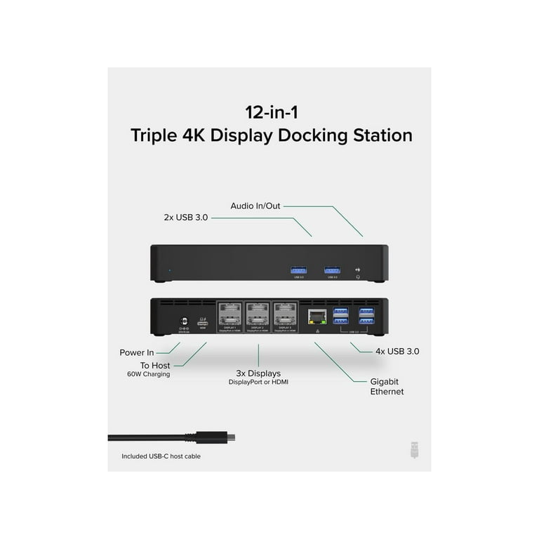 Plugable USB C Triple 4K Display Docking Station with 60W PD, 3x HDMI or 3x DisplayPort, Compatible with Mac, Windows, Thunderbolt 3 & 4, USB4, USB-C Plugable USB C Triple 4K Display Docking Station with 60W PD, 3x HDMI or 3x DisplayPort, Compatible with Mac, Windows, Thunderbolt 3 & 4, USB4, USB-C