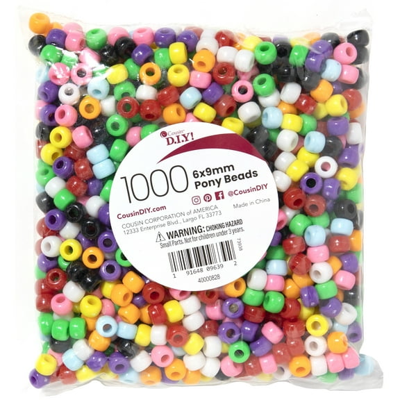 CousinDIY Pony Beads 6mmx9mm 1,000/Pkg-Opaque Multicolor