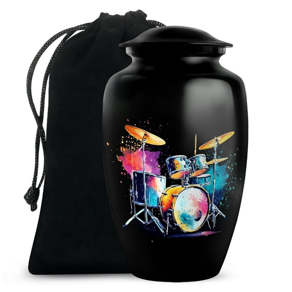 Drummer Cremation Urn, Large Urns For Ashes Adult Male, Musical Tribute Urns For Human Ashes, Drum Set Themed Cremation Memorial Urn For Musicians, Decorative Rhythm (Size, 10 Inch, 1 Pc)