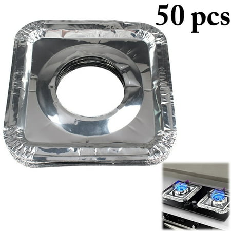 50PACK Aluminum Foil Square Stove Burner Covers Range Protectors Bib Liners Disposable Gas Burner Bibs Gas Top Liner Stove for Easy Clean (Best Way To Clean Gas Stove Top)