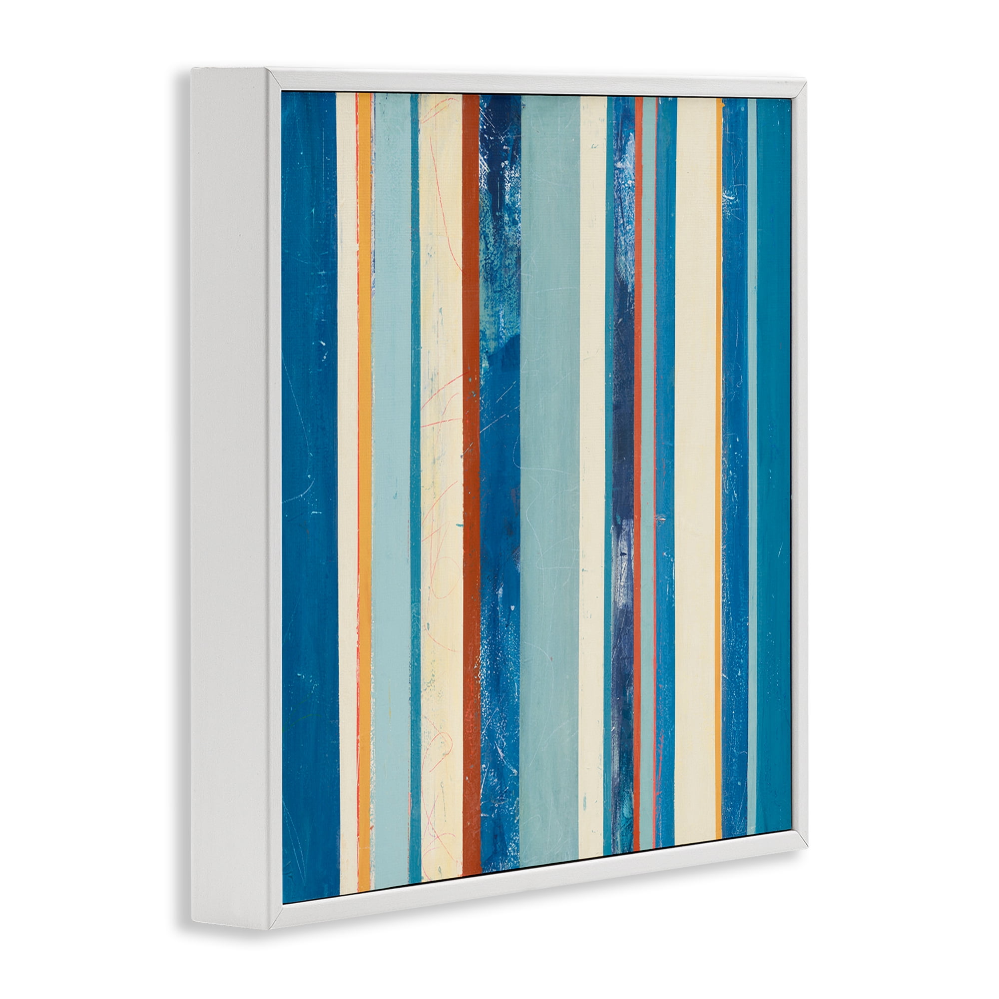 Stupell Industries Distressed Blue Stripes Abstract Painting White Framed Art Print Wall Art, 12 x 12