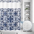 thumbnail image 2 of No Hook Shower Curtain, Navy Blue Boho Shower Curtains for Bathroom with See Through Top Window, Ehtnic Abstract Art Modern Geometric Waterproof & Washable Bath Curtain Extra Long 72"x96", 2 of 9