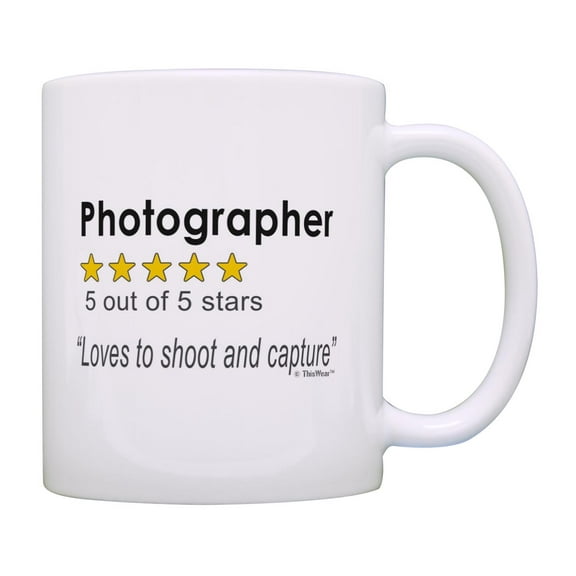 ThisWear Camera Gifts for Photographers Men Photographer 5 Out Of 5 Stars Review Loves To Shoot and Capture 11oz Ceramic Coffee Mug Photographer