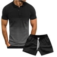 thumbnail image 1 of DPTALR Men's Gradient Lapel Half Button Pullover Sports Casual Short Sleeve T-Shirt Pants Set Suit, 1 of 3
