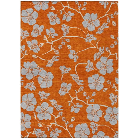 HomeRoots 600030 3 x 5 ft. Orange & Gray Floral Washable Indoor & Outdoor Rectangle Area Rug