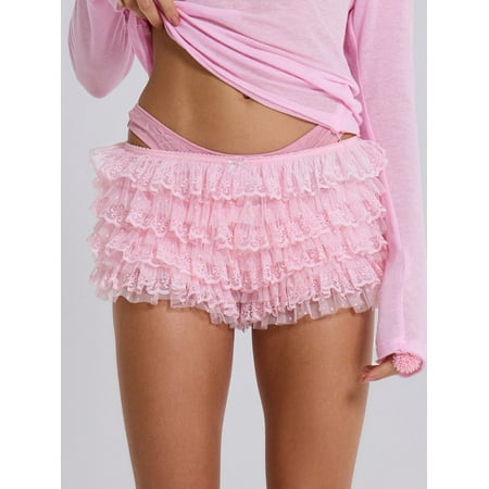 YiLvUst Women Lace Bloomers Shorts Summer Layered Ruffles Elastic Short Pants