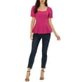 thumbnail image 2 of Unique Bargains Women's Sweetheart Neck Puff Sleeve Elegant Ruffle Peplum Blouse Hot Pink XL, 2 of 6