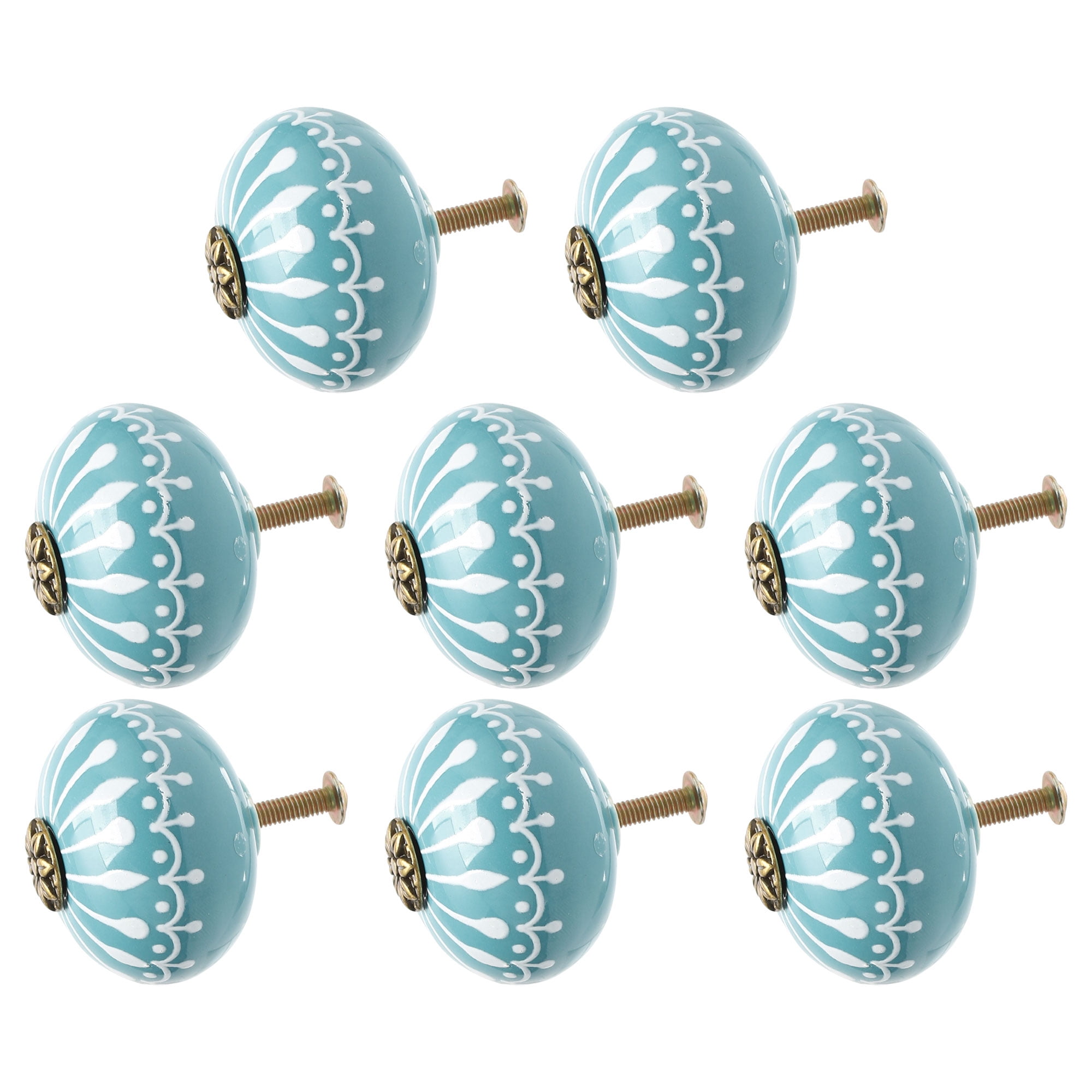 Uxcell Drawer Round Handle Cupboard Wardrobe Knobs Replacement Ceramic Blue 8pcs