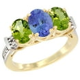 thumbnail image 1 of 10K Yellow Gold Natural Tanzanite & Peridot Sides Ring 3-Stone Oval Diamond Accent, size 9.5, 1 of 3