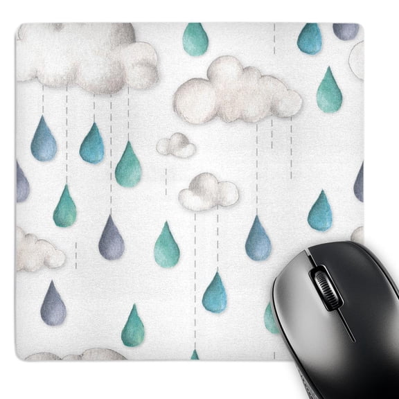 3dRose, Cute Watercolor Clouds and Big Rain Drops, MousePad