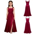 thumbnail image 6 of LiiYii Satin Junior Bridesmaid Dresses for Teen Girls Wide Shoulder Strap Slit Girl Formal Flower Dress Burgundy 10, 6 of 7