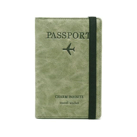 Leather Passport Holder Cover Case Rfid Blocking Travel Wallet, Passport Ticket Vaccine Card Slot and Pen Holder, Passport and Vaccine Card Holder Combo with Elastic Strap (Green)