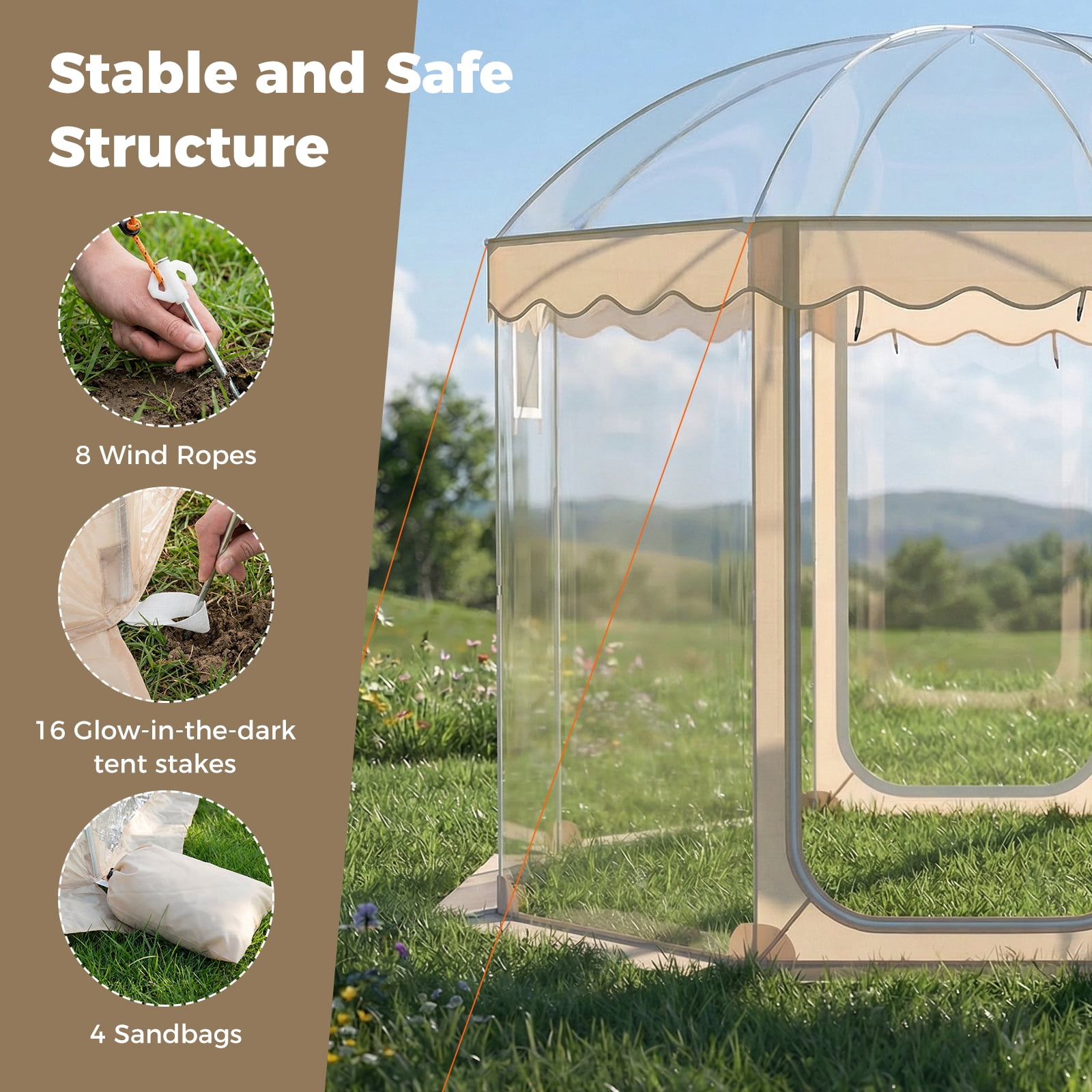 Gymax 10x10ft Pop-Up Bubble Tent for 8-10 People 540 Degree Panoramic Clear PVC For Outdoor