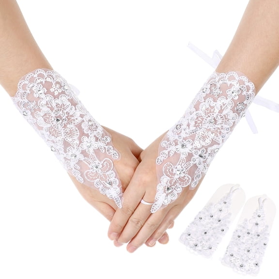 Toyandona 1 Pair of Fingerless Gloves for Flower Girls Lace Dress Style Protective Sleeve Stage Performance