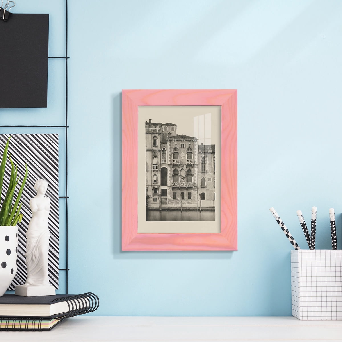 Vintage Views of Venice III - Framed Print w/glass - Sunset Pink